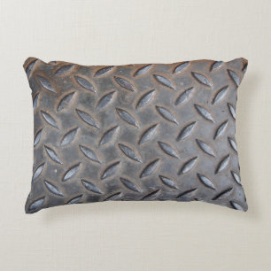 Grunge diamond metal, welded steel texture. decorative cushion
