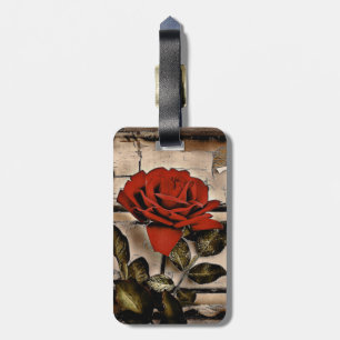 Grunge Distressed Barn Wood Rustic Red Rose Luggage Tag