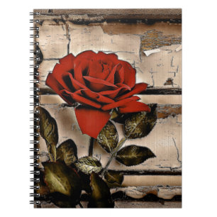 Grunge Distressed Barn Wood Rustic Red Rose Notebook