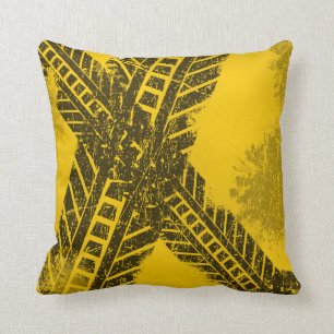 Grunge distressed black tire track road marking cushion