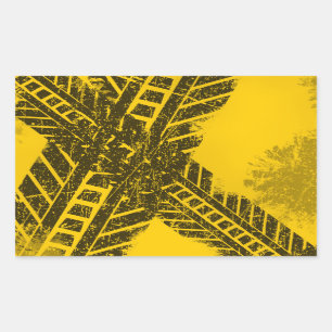 Grunge distressed black tire track road marking rectangular sticker