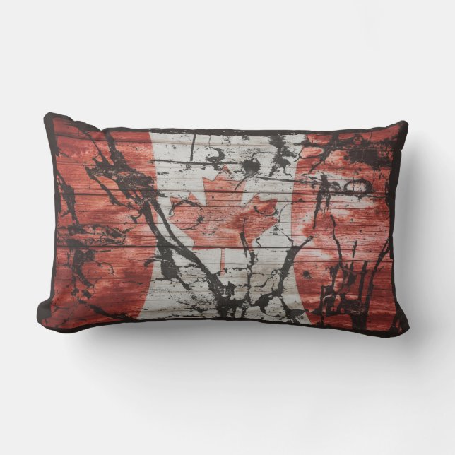 Grunge Distressed Canada Flag Black Red Grey Lumbar Cushion (Front)