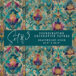 GRUNGE DISTRESSED DAMASK DECORATIVE PAPER SET