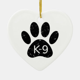 Grunge Distressed Dog Paw K-9 Ceramic Tree Decoration
