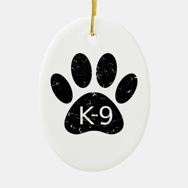 Grunge Distressed Dog Paw K-9 Ceramic Tree Decoration (Front)