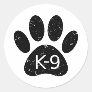 Grunge Distressed Dog Paw K-9 Classic Round Sticker