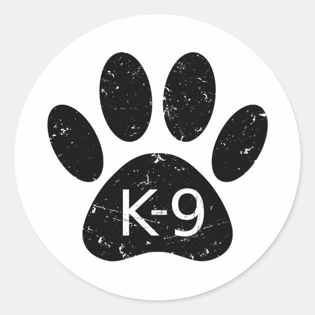 Grunge Distressed Dog Paw K-9 Classic Round Sticker (Front)