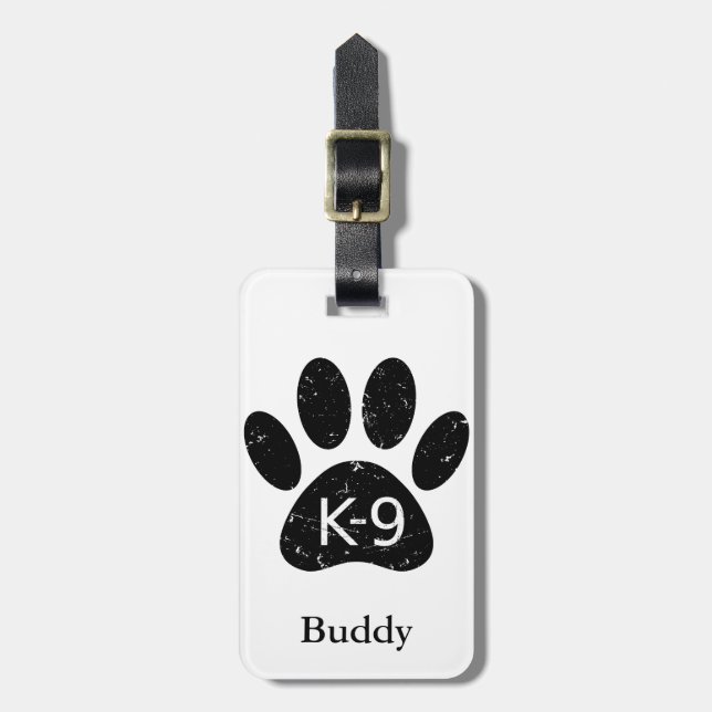 Grunge Distressed Dog Paw K-9 Luggage Tag (Front Vertical)