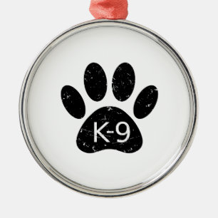 Grunge Distressed Dog Paw K-9 Metal Tree Decoration