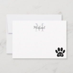 Grunge Distressed Dog Paw K-9 Monogram Card