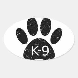 Grunge Distressed Dog Paw K-9 Oval Sticker
