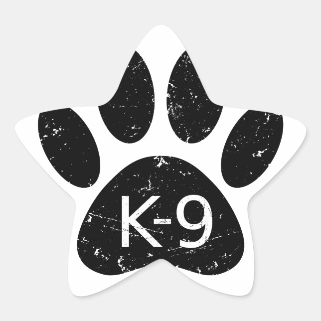Grunge Distressed Dog Paw K-9 Star Sticker (Front)