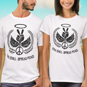 Grunge Distressed Peace and Chill Black and White T-Shirt