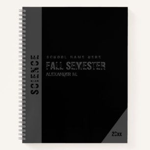 Grunge Distressed Personalised School Black Grey Notebook