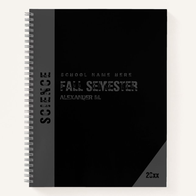 Grunge Distressed Personalised School Black Grey Notebook (Front)