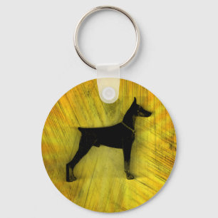 Grunge Doberman Pinscher Silhouette Key Ring
