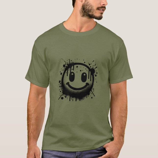 Grunge Drip Smiley Face T-Shirt – Trendy Streetwea (Front)