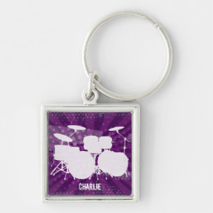 Grunge Drums Purple Burst Keychain