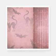 Grunge dusty pink cats bats stripes Halloween