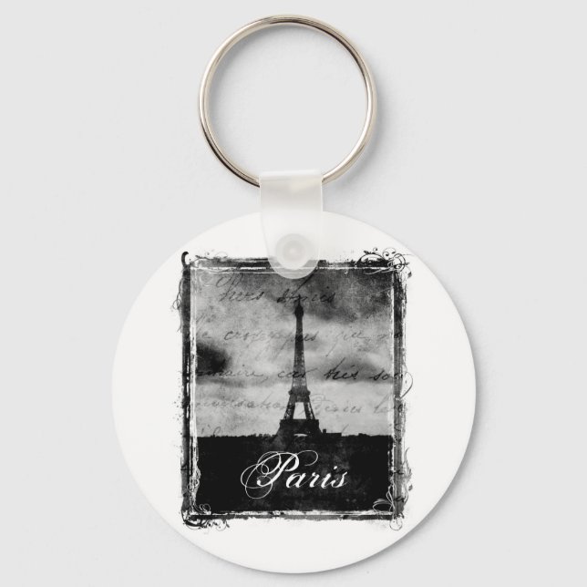 Grunge Edge Textured Paris Key Ring (Front)