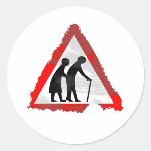 Grunge Elderly People Sign Classic Round Sticker