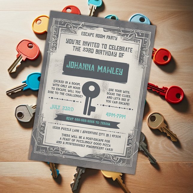 Grunge Escape Room Key Birthday Party Invitation (Creator Uploaded)