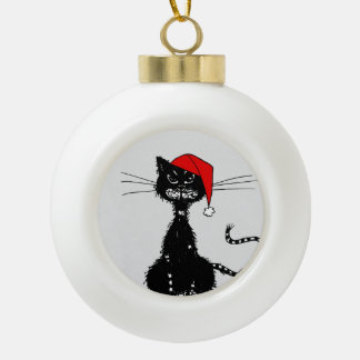 Grunge Evil Black Cat Christmas Ceramic Ball Christmas Ornament