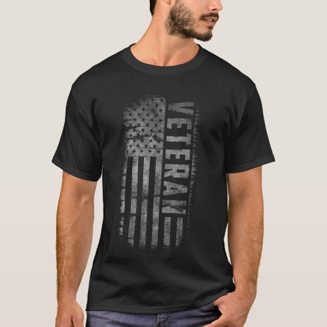 Grunge Faded American Flag Veteran Quote T-Shirt (Front)