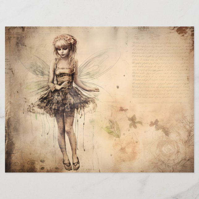 Grunge Fairy Scrapbook Paper (Front)