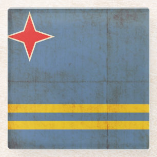 Grunge Flag Of Aruba (Netherlands) Glass Coaster