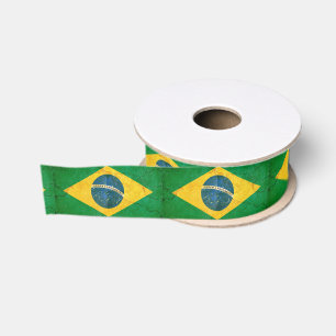 Grunge Flag of Brazil Custom Ribbon Grosgrain Ribbon