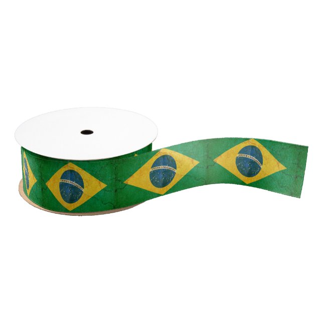 Grunge Flag of Brazil Custom Ribbon Grosgrain Ribbon (Spool)
