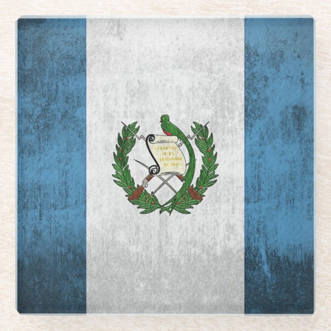 Grunge Flag Of Guatemala Glass Coaster (Front)