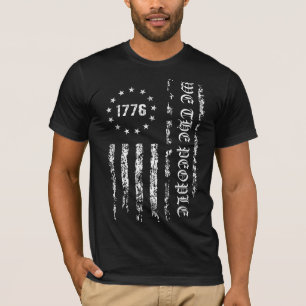 Grunge Flag We the People 1776 Black and White T-Shirt