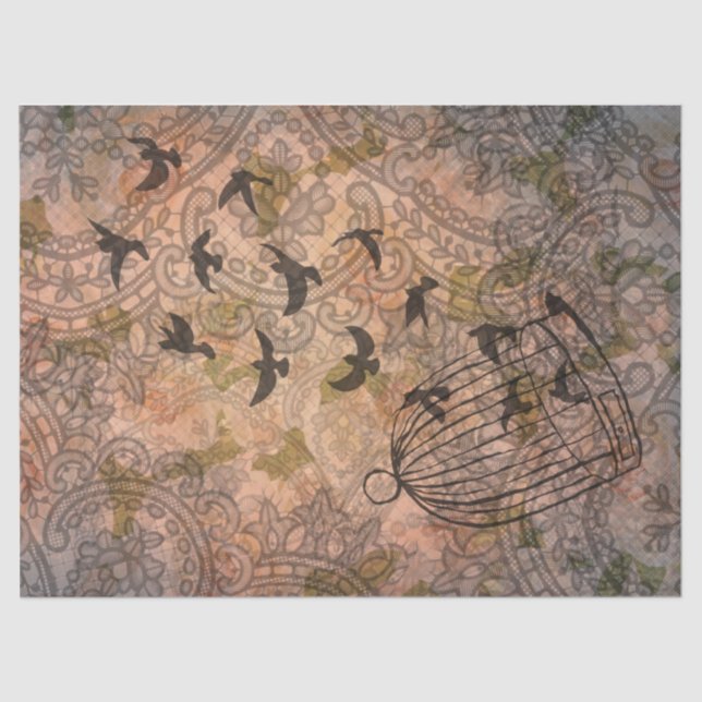 Grunge Floral Birdcage Vintage Lace  Tissue Paper (Front)