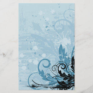 Grunge Floral Design - Light Blue Stationery