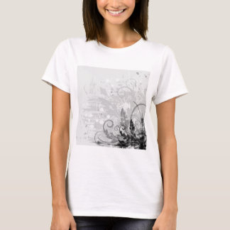 Grunge Floral Design - Light Grey B&W T-Shirt