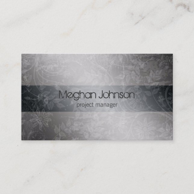 Grunge Floral Grey Trendy Business Card (Front)