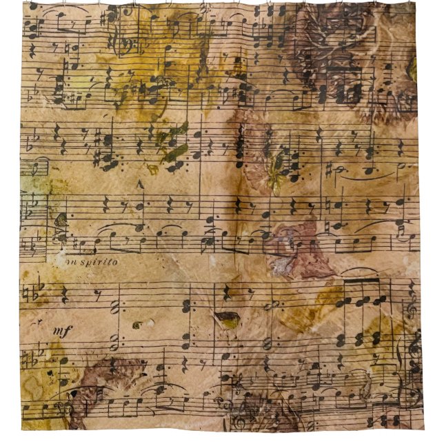 Grunge Floral Music Vintage Botanical  Shower Curtain (Front)