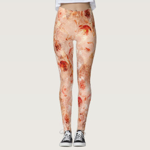 Grunge floral pattern. Coral background. Leggings