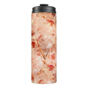 Grunge floral pattern. Coral background.  Thermal Tumbler