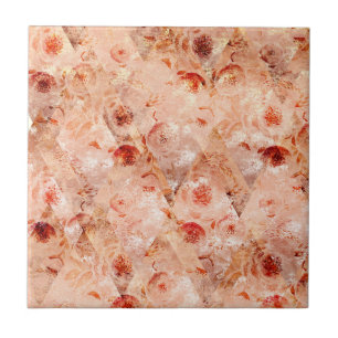Grunge floral pattern. Coral background.  Tile