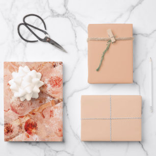 Grunge floral pattern. Coral background. Wrapping Paper Sheet
