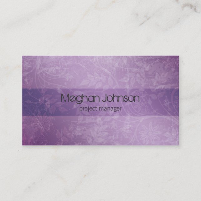 Grunge Floral Purple Trendy Business Card (Front)