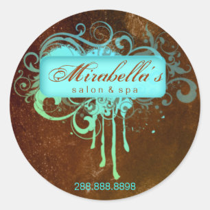 Grunge floral sticker salon spa blue brown