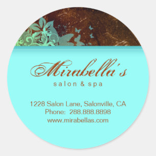 Grunge floral sticker salon spa blue brown 2
