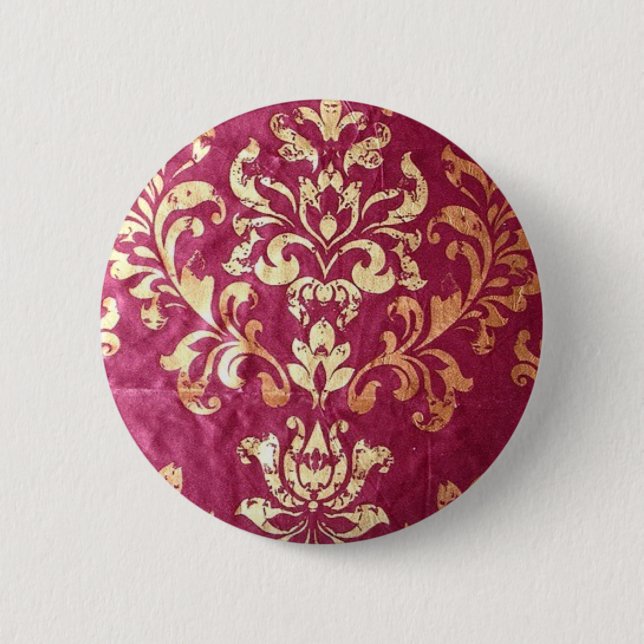 grunge floral Victorian Gold Burgundy damask 6 Cm Round Badge (Front)