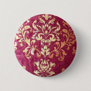 grunge floral Victorian Gold Burgundy damask 6 Cm Round Badge