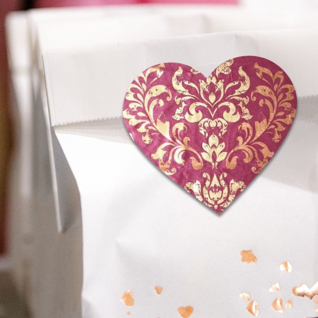 grunge floral Victorian Gold Burgundy damask Heart Sticker (grunge floral Victorian Gold Burgundy damask Heart Sticker)