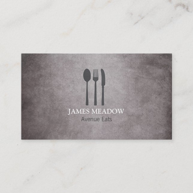 Grunge Fork Knife Spoon Restaurant Cafe Catering B Business Card (Front)